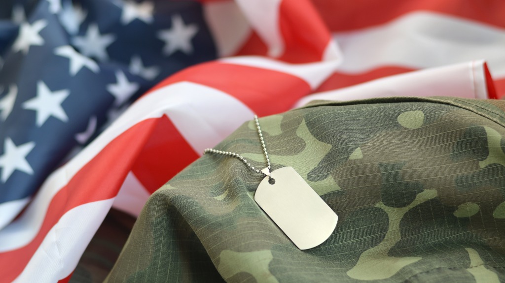 American flag with camo and dog tags