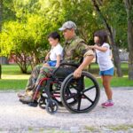 Military man in a wheelchair with two kids_s