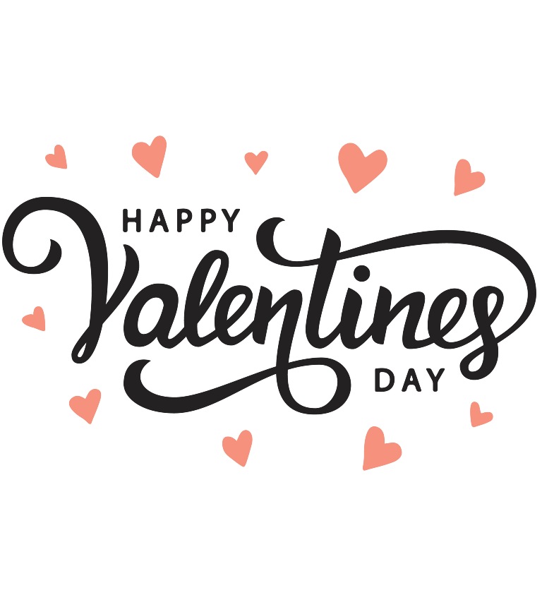 Valentine's Day with surrounding hearts on a white background