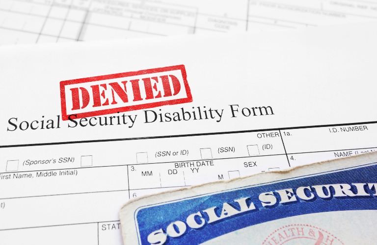Denied stamp on a Social Security form