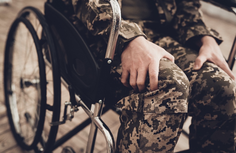 Disabled veteran in the wheelchair