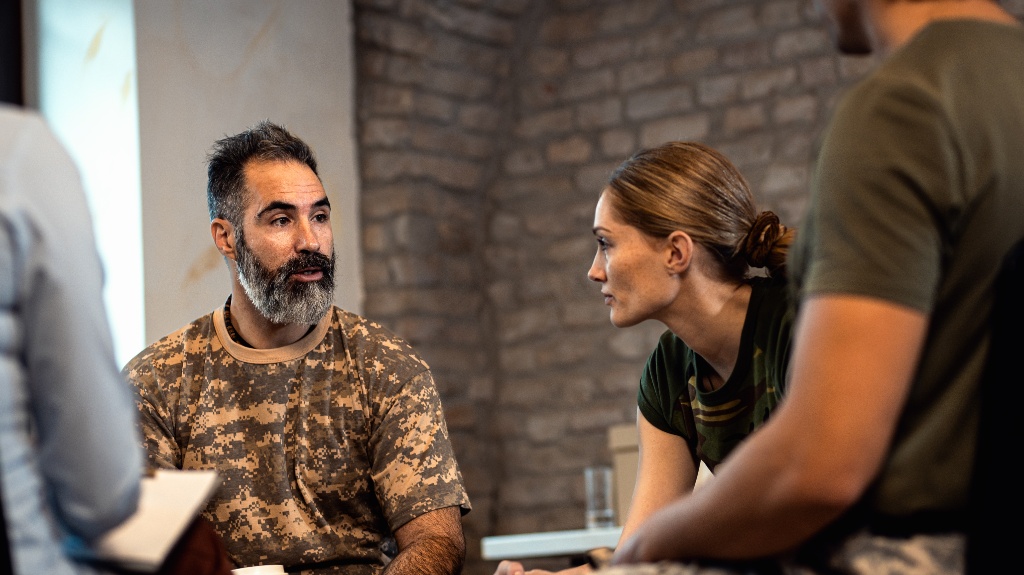 Group of diverse veterans are talking