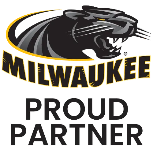 Logo featuring a black panther head above the word "MILWAUKEE" in bold yellow and black letters, with "PROUD PARTNER" in large black text below.