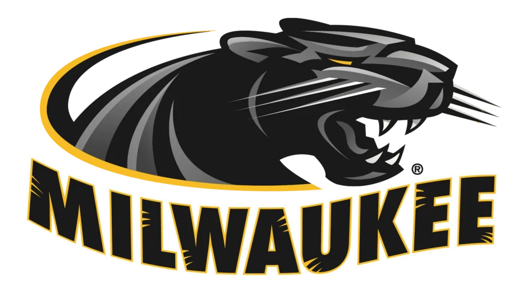 Milwaukee Panthers logo featuring a snarling black panther head with yellow eye and bold text.